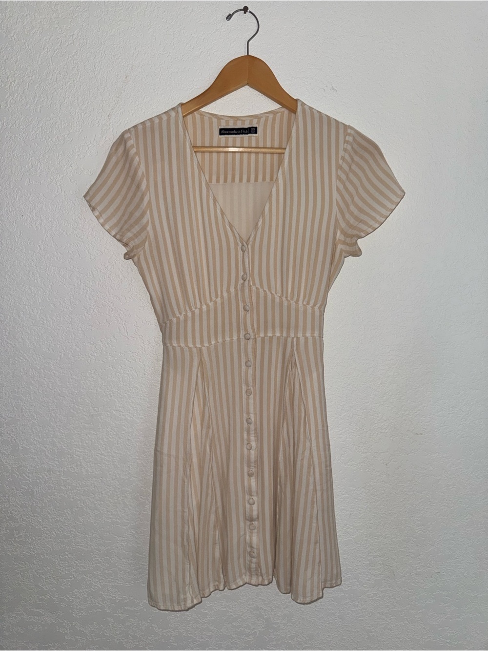 Abercrombie & Fitch Striped Tan and Cream Button Down Dress With Pockets